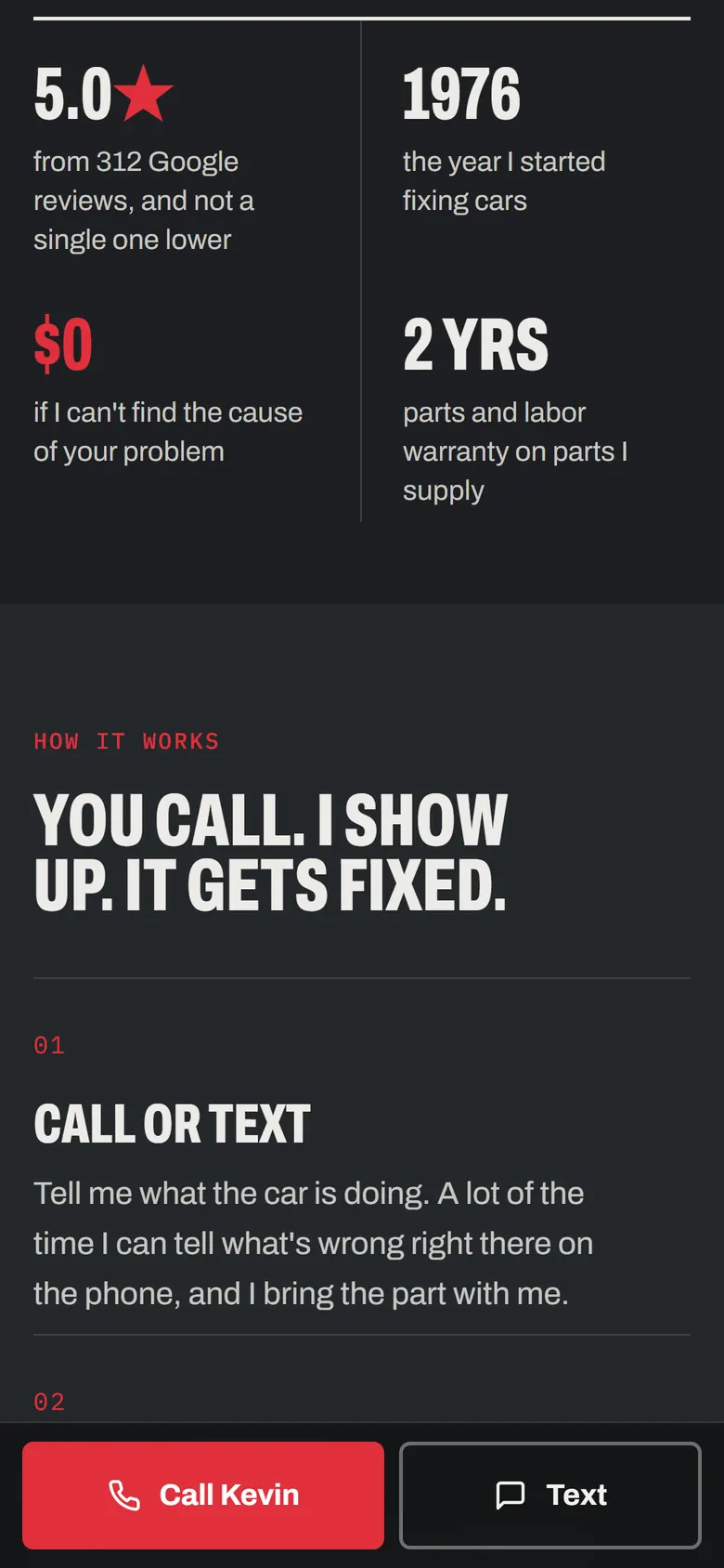 Housecall Auto Mechanics on a phone, scrolled