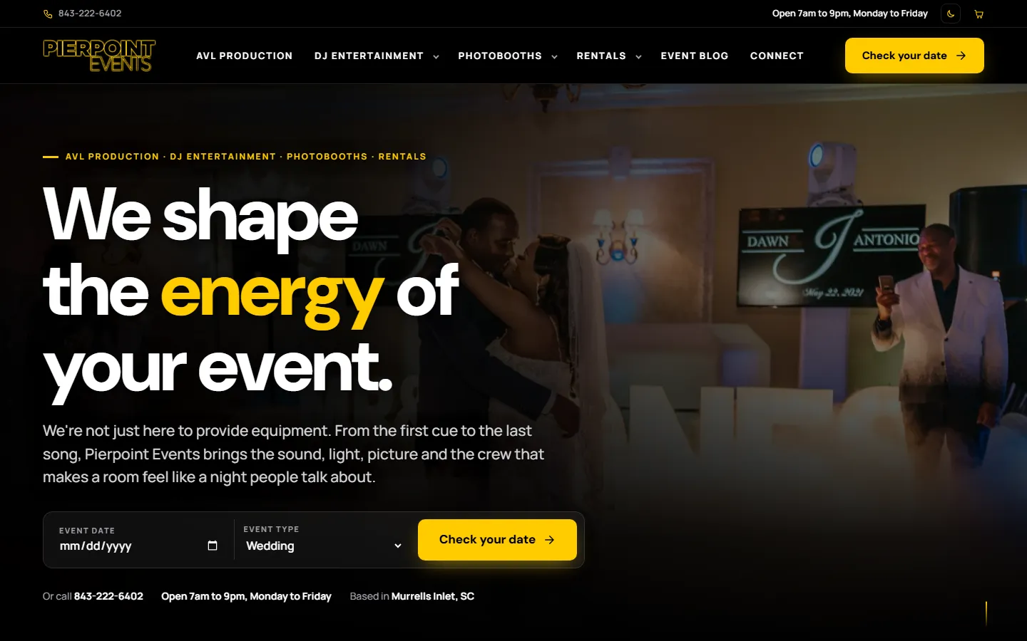 Pierpoint Events website on a desktop