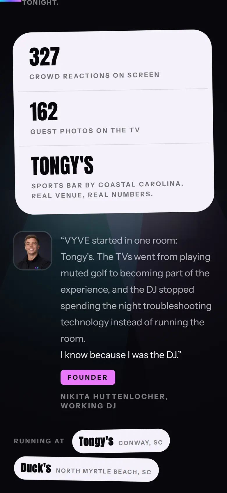 VYVE on a phone, scrolled