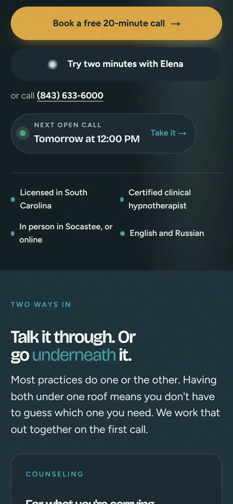Your Therapy Works on a phone, scrolled
